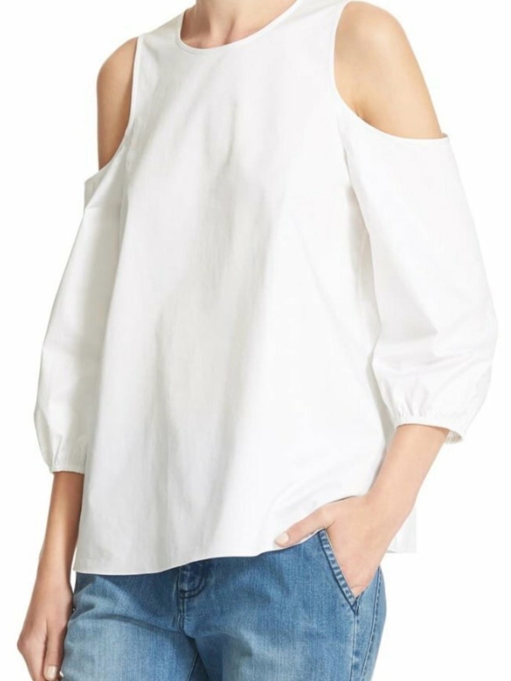 Tibi White Cotton Poplin Pullover Cold Shoulder Top 4